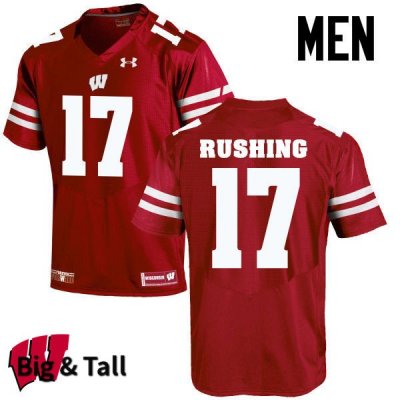 Men's Wisconsin Badgers NCAA #17 George Rushing Red Authentic Under Armour Big & Tall Stitched College Football Jersey UA31T32QR